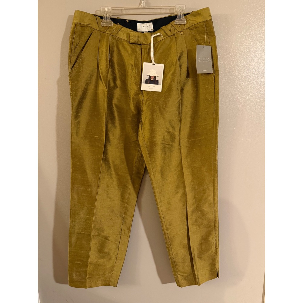 Harlyn Anthropologie Gold Silk Pleated Tapered Trousers Pants HN-4107-GA Size 12